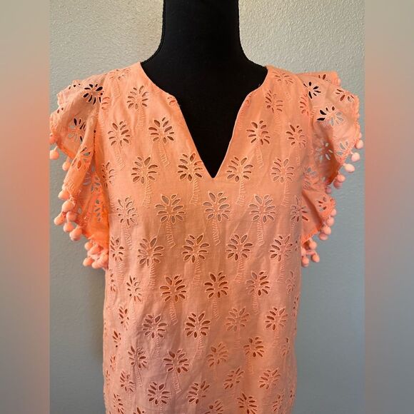Lilly Pulitzer Palm Tree Eyelet Top Peach Size XXS - Picture 6 of 13